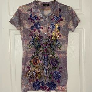 Christian Audigier Vintage Colorful Y2K Polo Shirt Size Medium